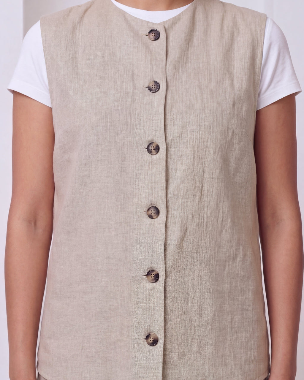 The Beige Linen Vest